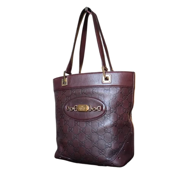 Gucci Guccissima Punch Leather Tote Burgundy Shoulder Bag 145994 - Picture 3 of 17